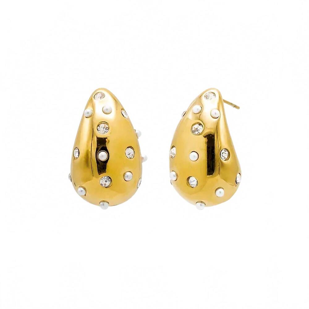 NEW SAHIRA women's pearl teardrop earrings in gold